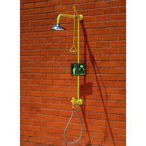 4290SS - EMERGENCY SHOWER / DRENCH HOSE EYEWASH WITH SINGLE SPRAY, WALL MOUNTED, STAINLESS STEEL SHOWER HEAD
